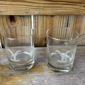 Set of 2 Yellowstone Y Logo Laser Engraved Rocks Glasses Size 13oz